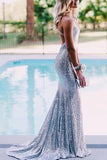 Mermaid Sparkly Sequins Long Prom Dress Backless Evening Dress,WP309