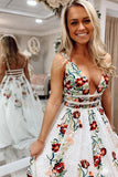 A Line Floral Embroidery Lace Prom Dress Backless Party Dress,WP325