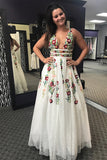 A Line Floral Embroidery Lace Prom Dress Backless Party Dress,WP325