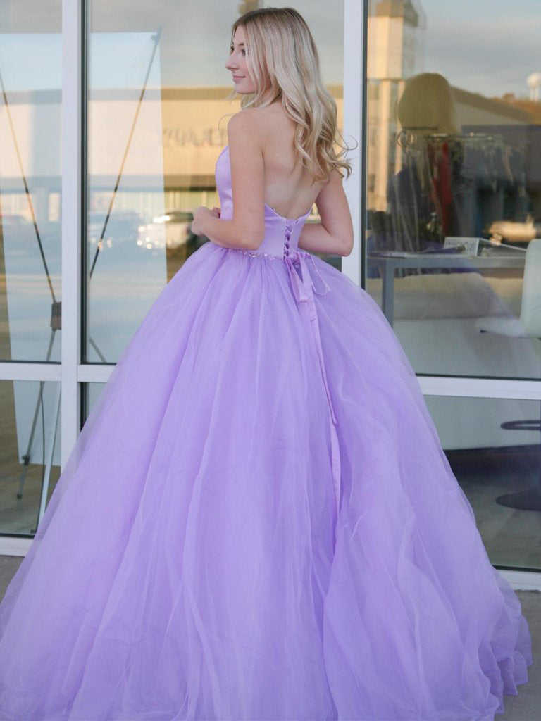 A-line Sweetheart Purple Tulle Long Prom Dress,WP380