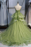 Ball Gowns Sweetheart Green Tulle Long Prom Dresses,WP398