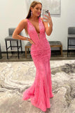 Mermaid V Neck Red Lace Long Prom Dress,Mermaid Formal Dress,WP410