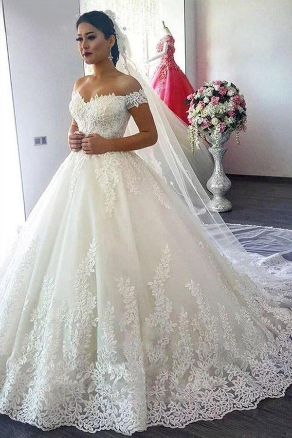 Ball Gown Off The Shoulder White Lace Wedding Dress WW089