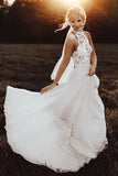 Halter Lace Wedding Dress Chiffon Beach Birdal Gown,WW090
