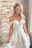 Elegant Off The Shoulder Tulle Wedding Dress With Lace Appliques ,WW110