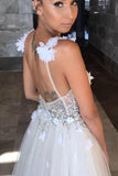 Charming Deep V Neck Beading Wedding Dress Beach Bridal Dress ,WW136