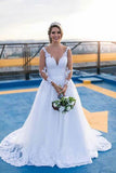 Sheer Sleeve White Tulle Wedding Dress With Lace Appliques ,WW145