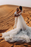 Amazing A Line Ivory Tulle Wedding Dress With Court Train,WW175