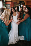Mermaid V Neck Wedding Dress,Long Sleeve Lace Bridal Gown,WW018