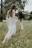 A-line Long Sleeve White Lace Wedding Dress Rustic Bridal Gown,WW218