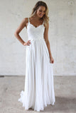 Charming Backless A-line White Chiffon Lace Wedding Dresses,WW239