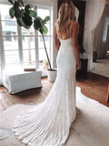 Mermaid Thin Straps Lace Wedding Dress With Sweep Train WW270