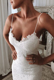 Mermaid Thin Straps Lace Wedding Dress With Sweep Train WW270