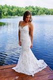 Low Open Back Mermaid Wedding Dress,Lace Beach Bridal Gown,WW313